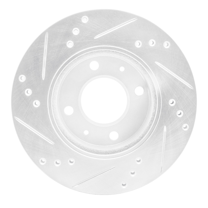 Hyundai Accent Brake Rotor (1) - Front Right - R1 Concepts - Drilled & Slotted - Silver - `00-`02